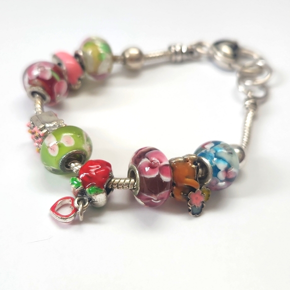 Colorful Charm Bracelet with Heart Pendant - Picture 3 of 4